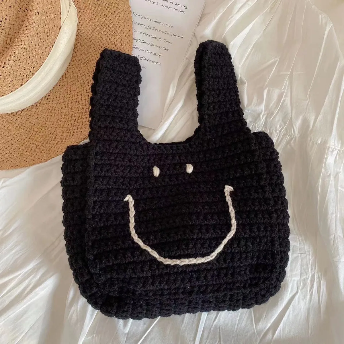 Elena Handbags Cotton Crochet Smiley Face Bag