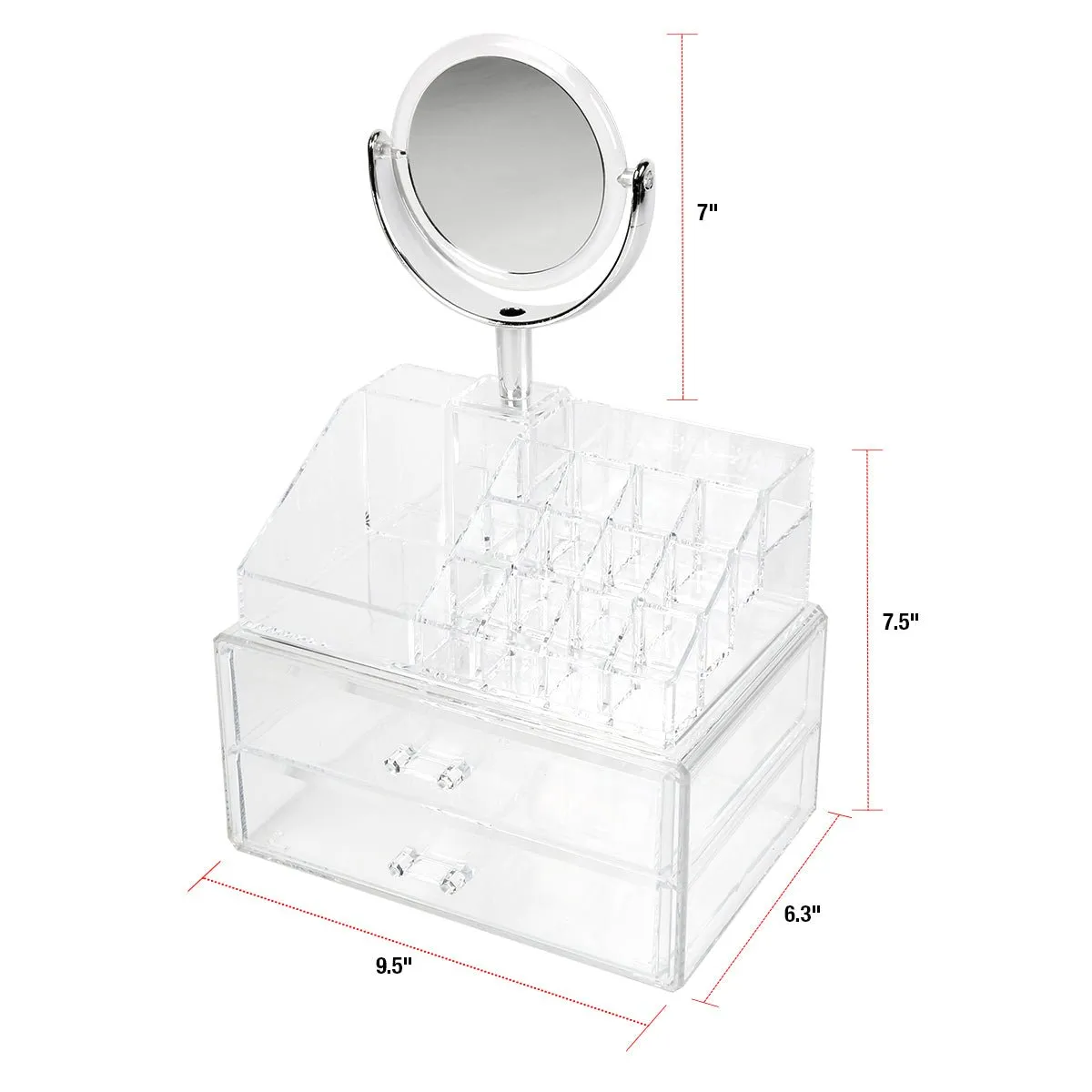 Elle Clear Acrylic Cosmetic Organizer with Vanity Mirror