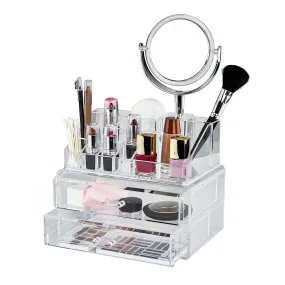 Elle Clear Acrylic Cosmetic Organizer with Vanity Mirror