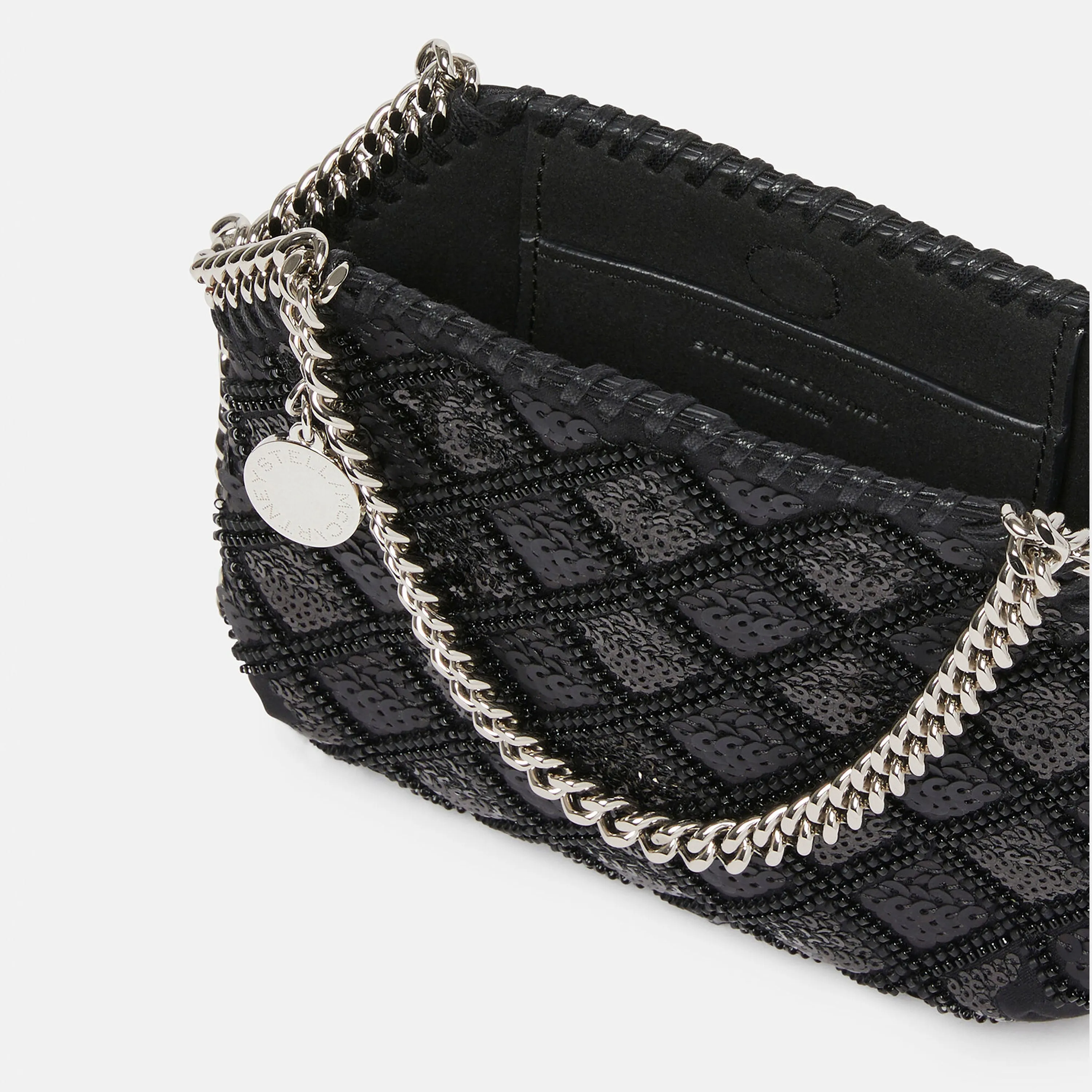 Falabella Checked Sequin Embroidery Evening Tote Bag