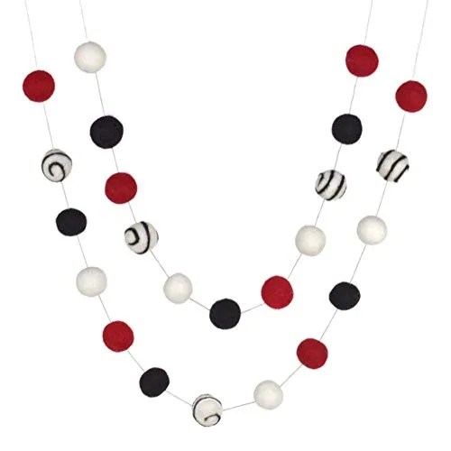 Felt Ball Garland- Red, Black, White- Swirls- Christmas, Valentine's