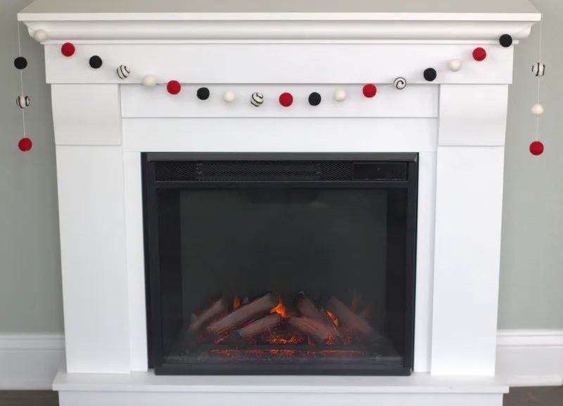 Felt Ball Garland- Red, Black, White- Swirls- Christmas, Valentine's