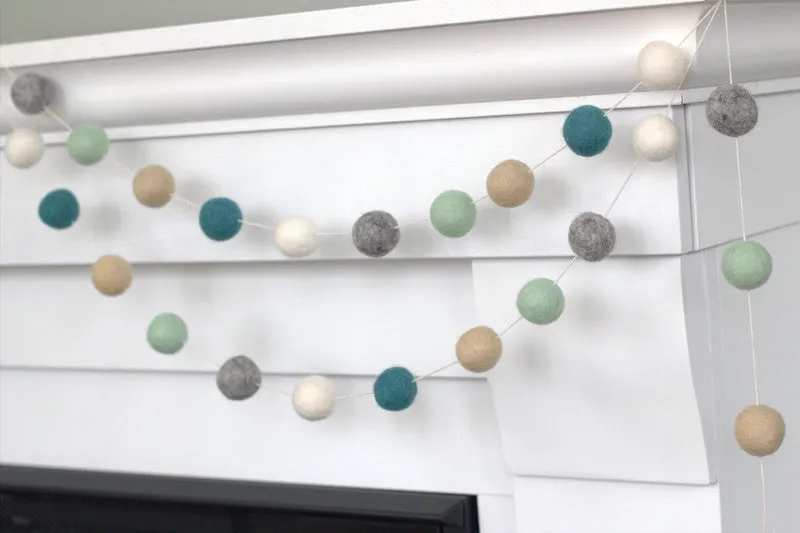 Felt Ball Garland- Teal, Gray