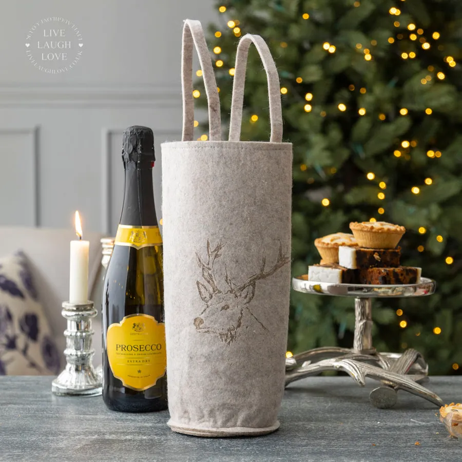 Felt Stag Print Wine Bottle Gift Bag