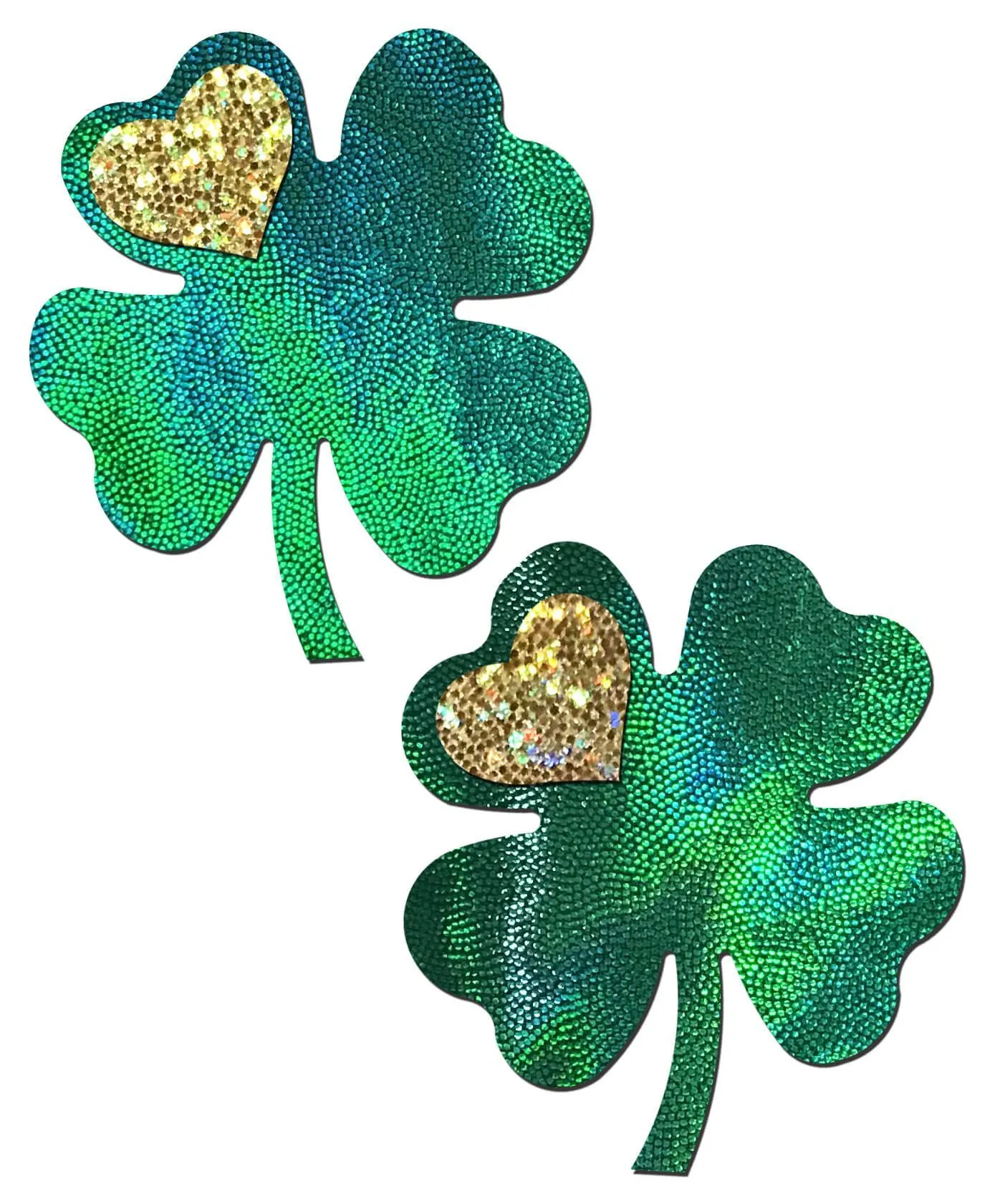 Four Leaf Clover: Holographic Green Shamrocks with Hearts o' Gold Nipple Pasties