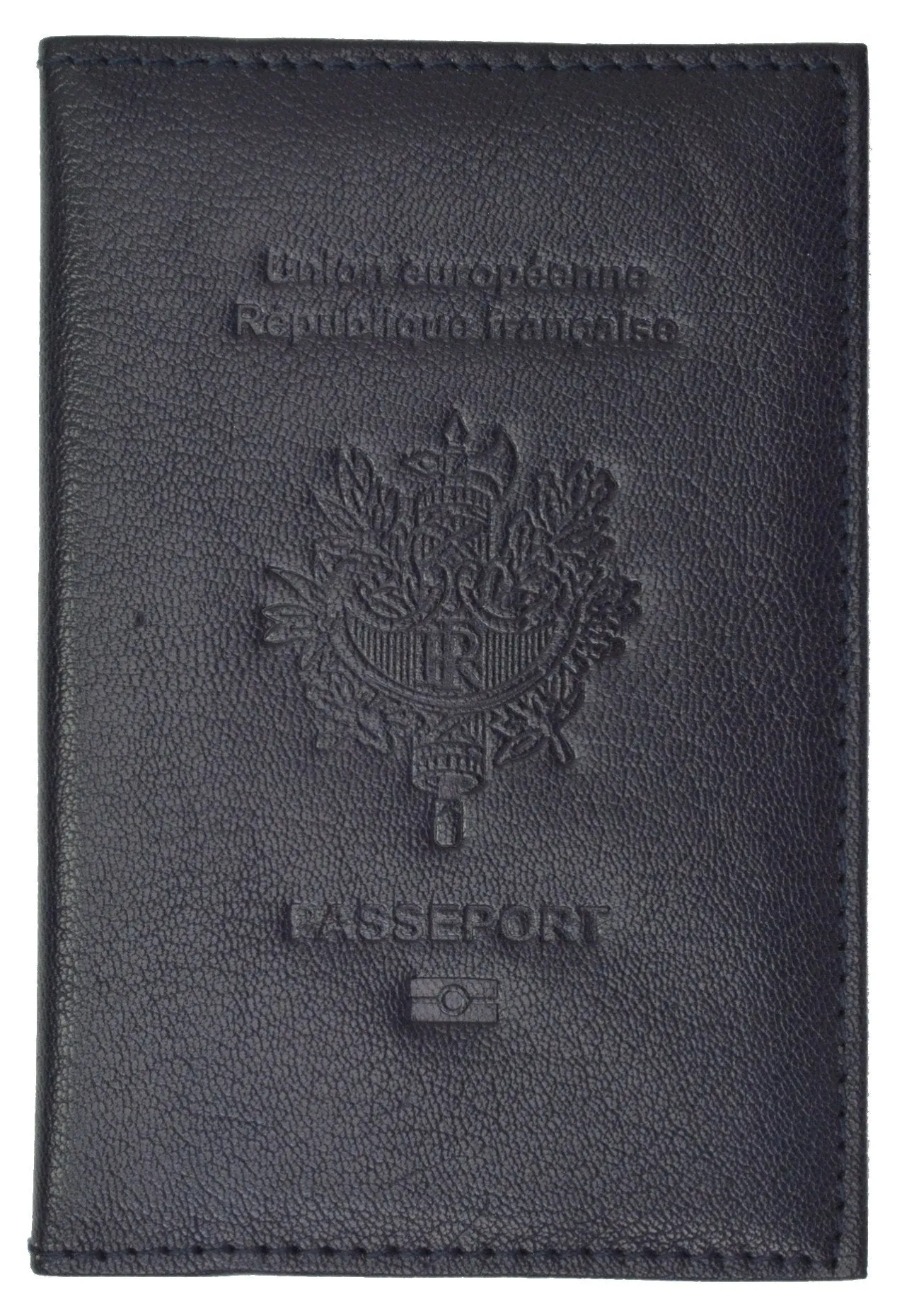 France Passport Cover with Credit card Holder Genuine Leather Travel Wallet with Embossed REPUBLIQUE FRANCAISE 601 BLIND France