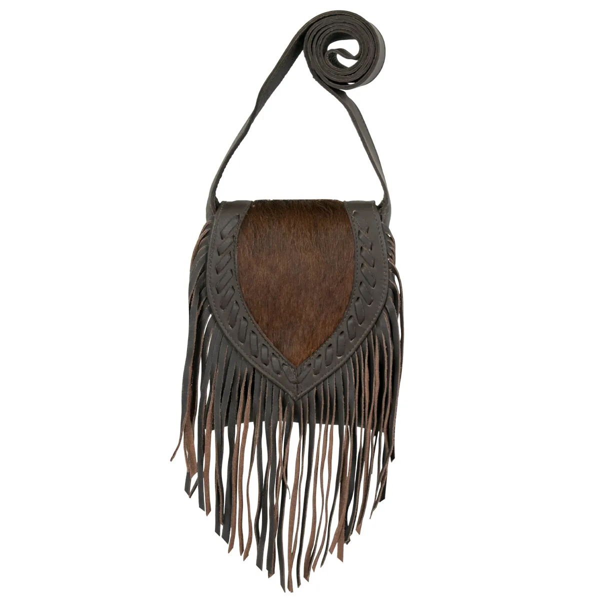 Fringed Cowgirl Flap Bag Crossbody - Brindle Hair on Hide