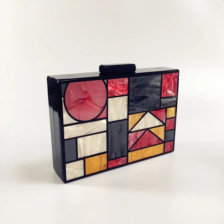 Geometric Patchwork Acrylic Crossbody Handbag