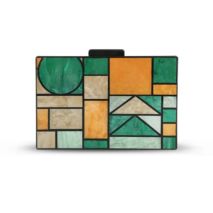 Geometric Patchwork Acrylic Crossbody Handbag