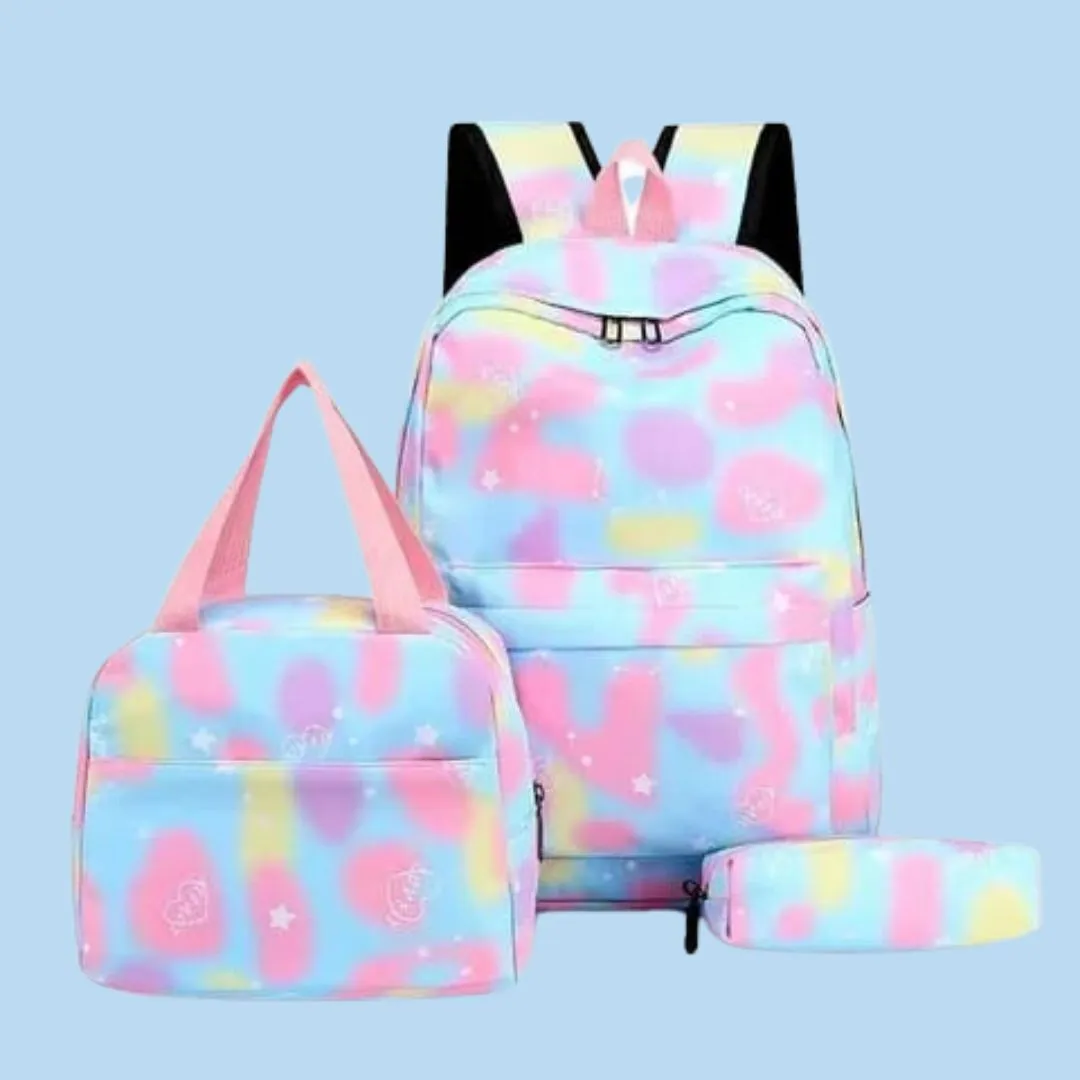 Girls Tie Dye Star Print Fashion Backpack Set of 3