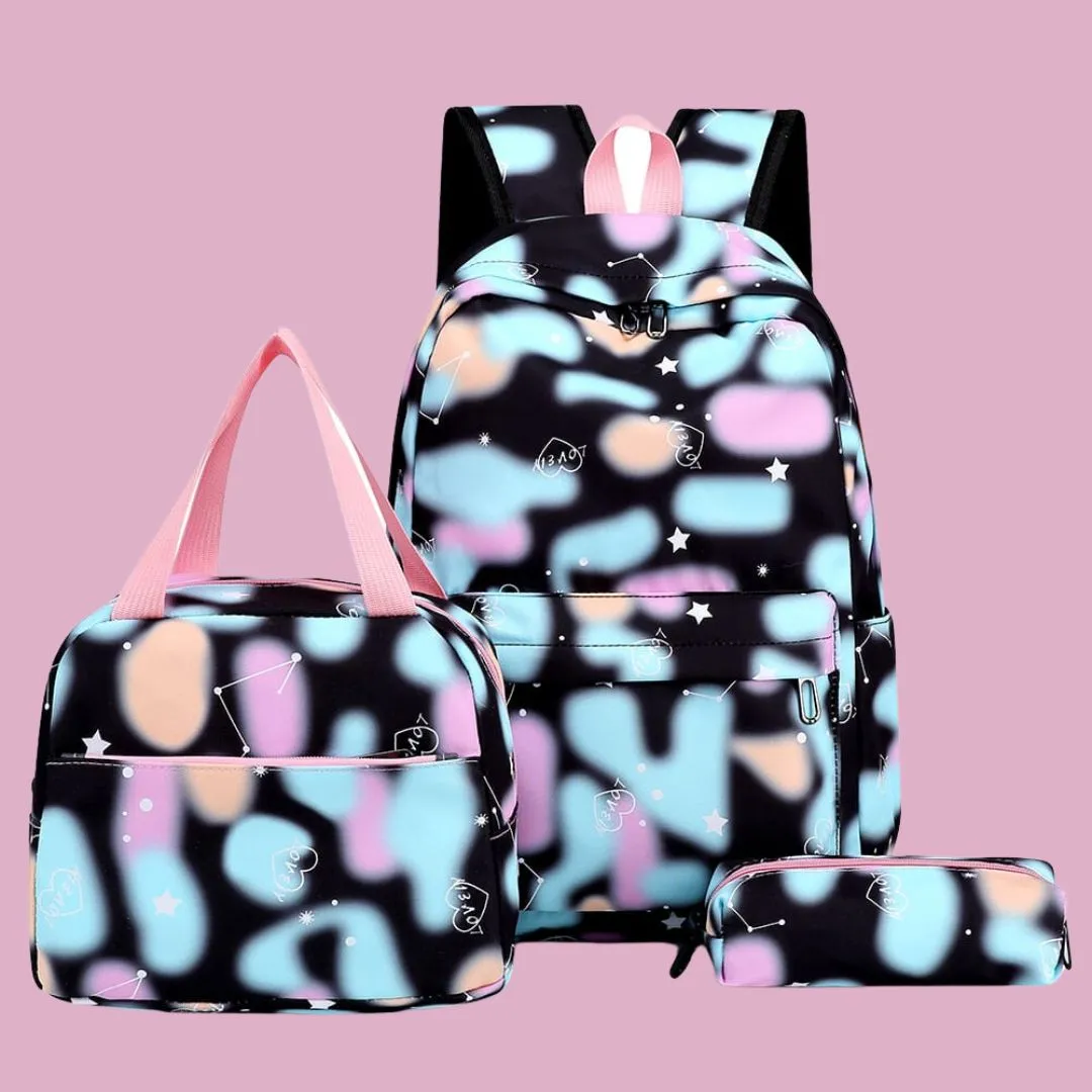 Girls Tie Dye Star Print Fashion Backpack Set of 3