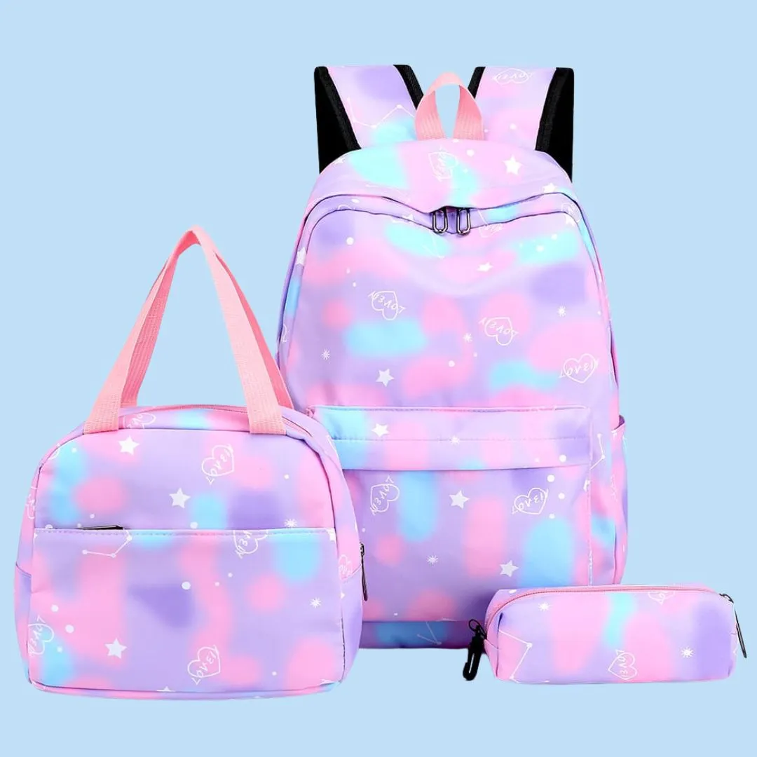 Girls Tie Dye Star Print Fashion Backpack Set of 3