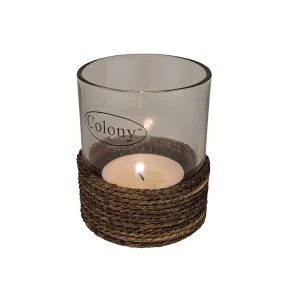 Glass Votive & Tealight Holder with Brown String Trim