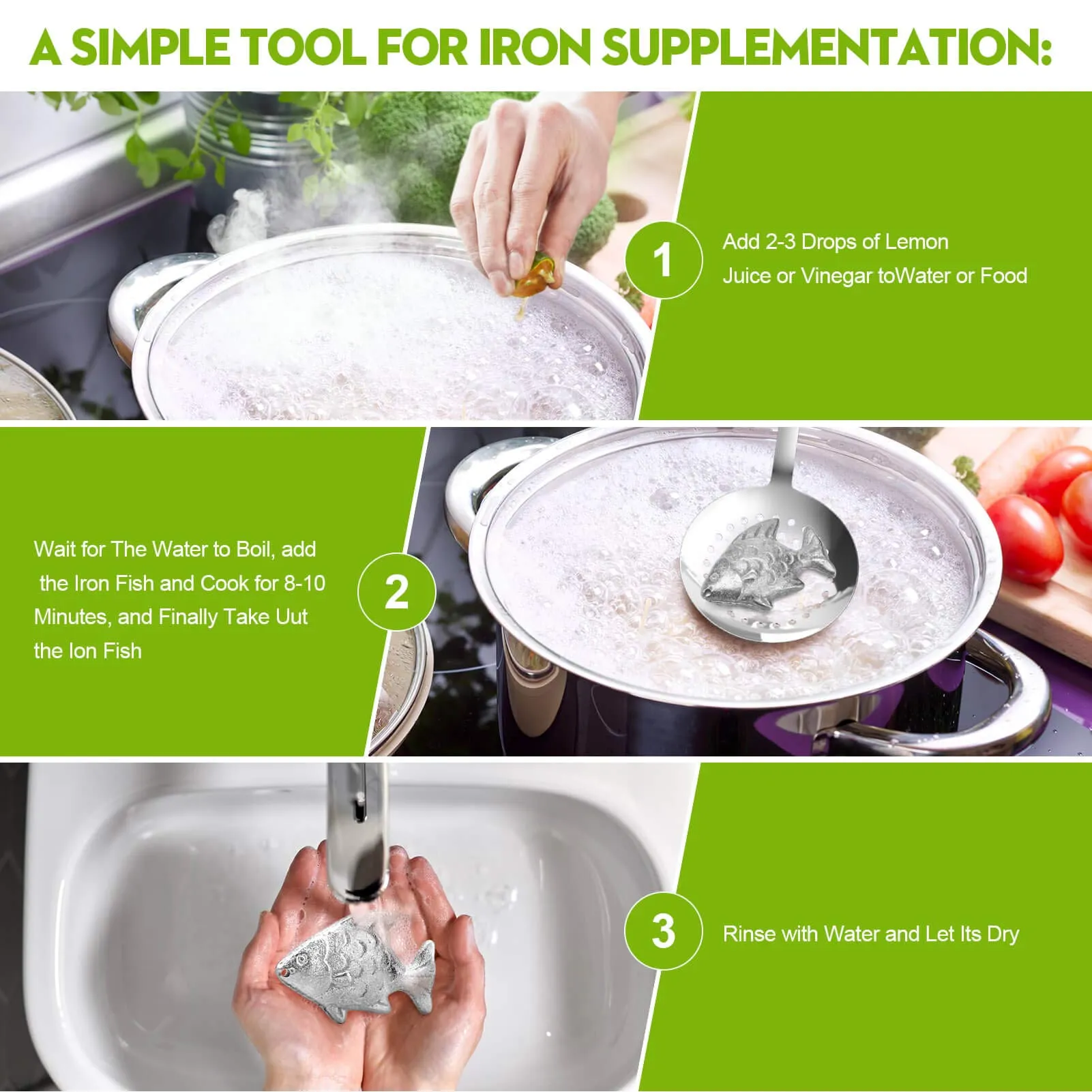 Godboat Iron Fish Cooking Tool to Add Original Iron Supplement to Food and Water, Iron Supplement Tool for Iron Deficiency Vegetarians, Pregnant Women and Children