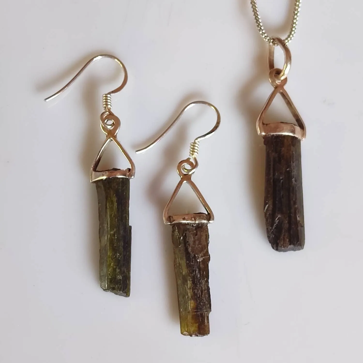 Green Verdelite Earrings and Pendant Necklace