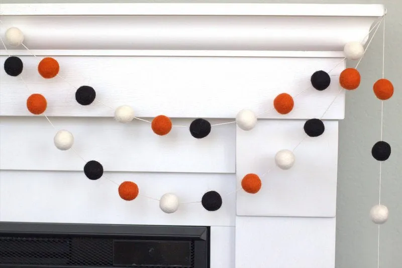 Halloween Felt Ball Garland- Black, Bright Orange & White