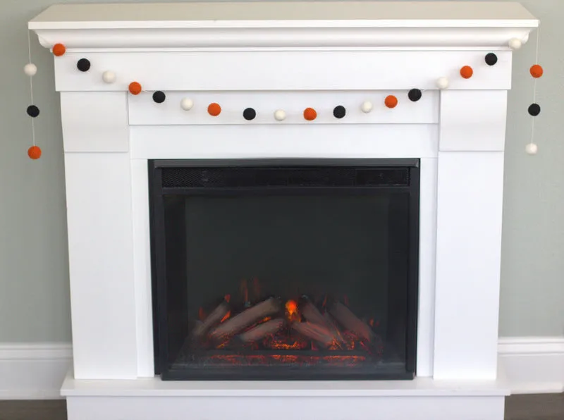 Halloween Felt Ball Garland- Black, Bright Orange & White