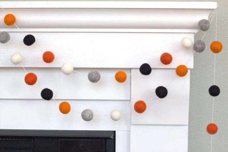 Halloween Felt Ball Garland- Black, Gray, Orange & White