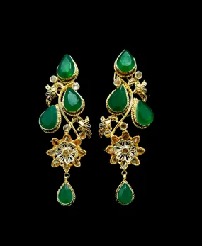 Hand Carved Green Stones Oversized Earrings.