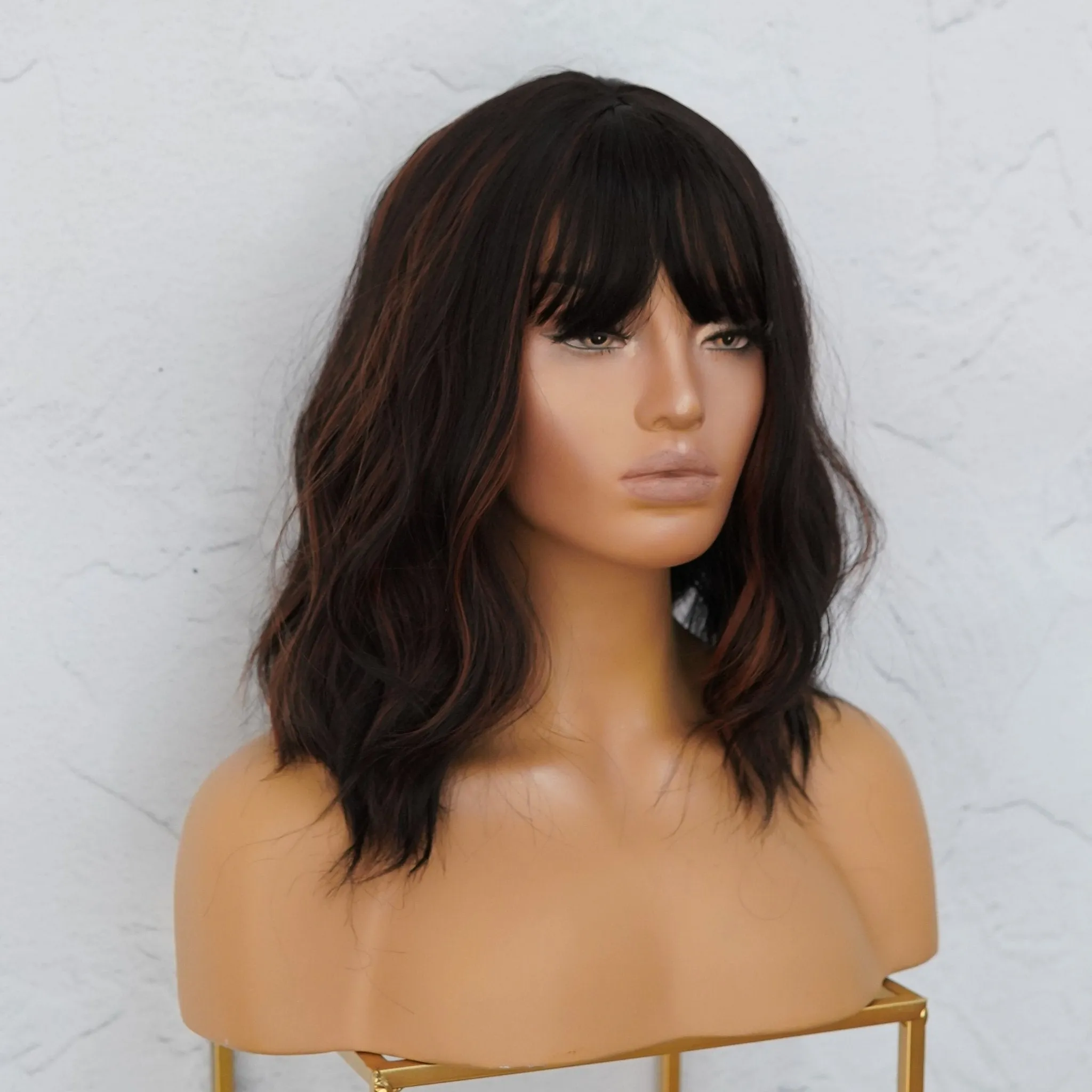 HAYLEY Darkest Brown with Highlights Bob Fringe Wig