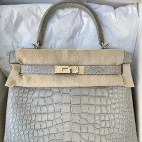 Hermès Kelly 28 Gris Perle Alligator Mississippi Matte Palladium Hardware PHW