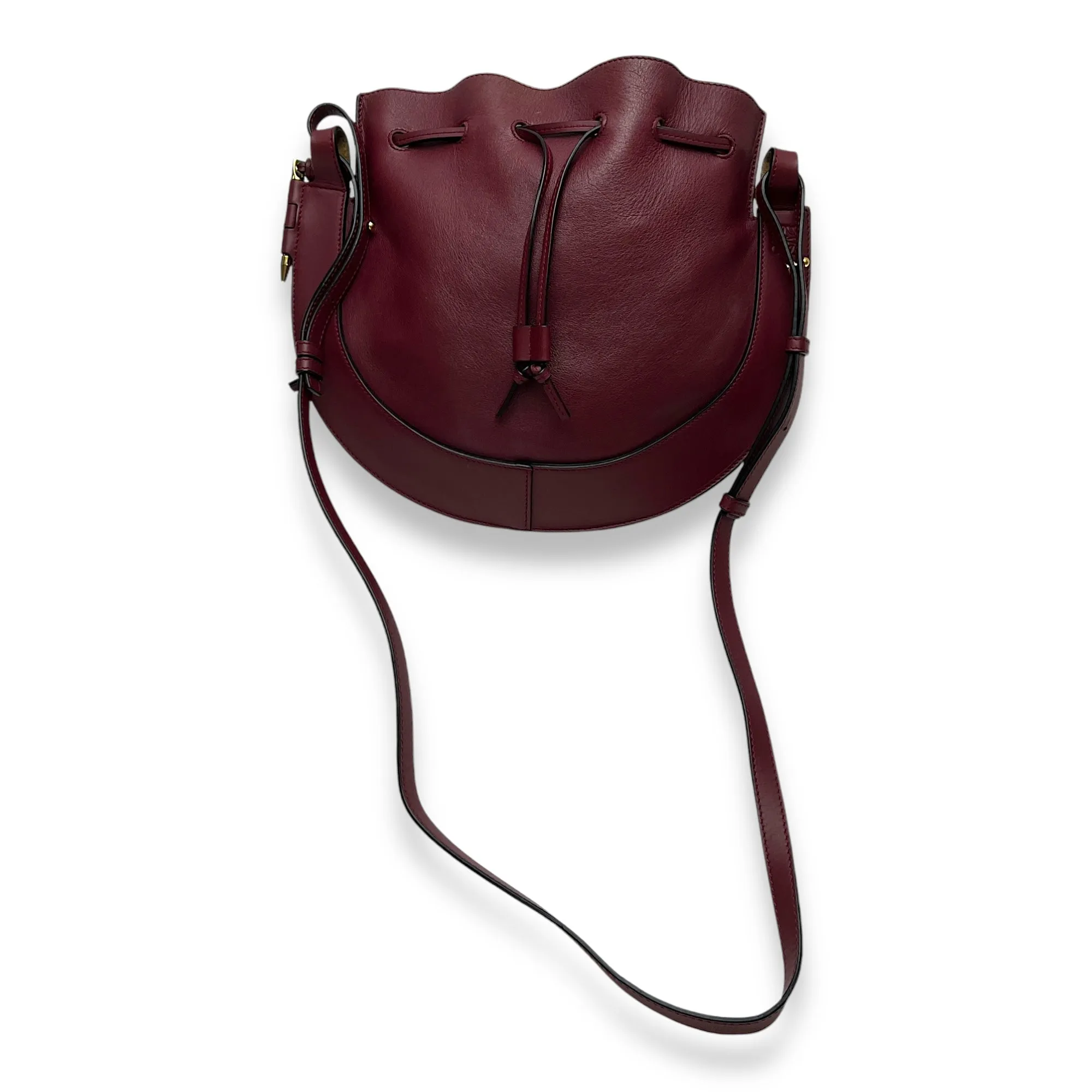 Horseshoe Crossbody Bag  Maroon in Calfskin , Gold Hardware