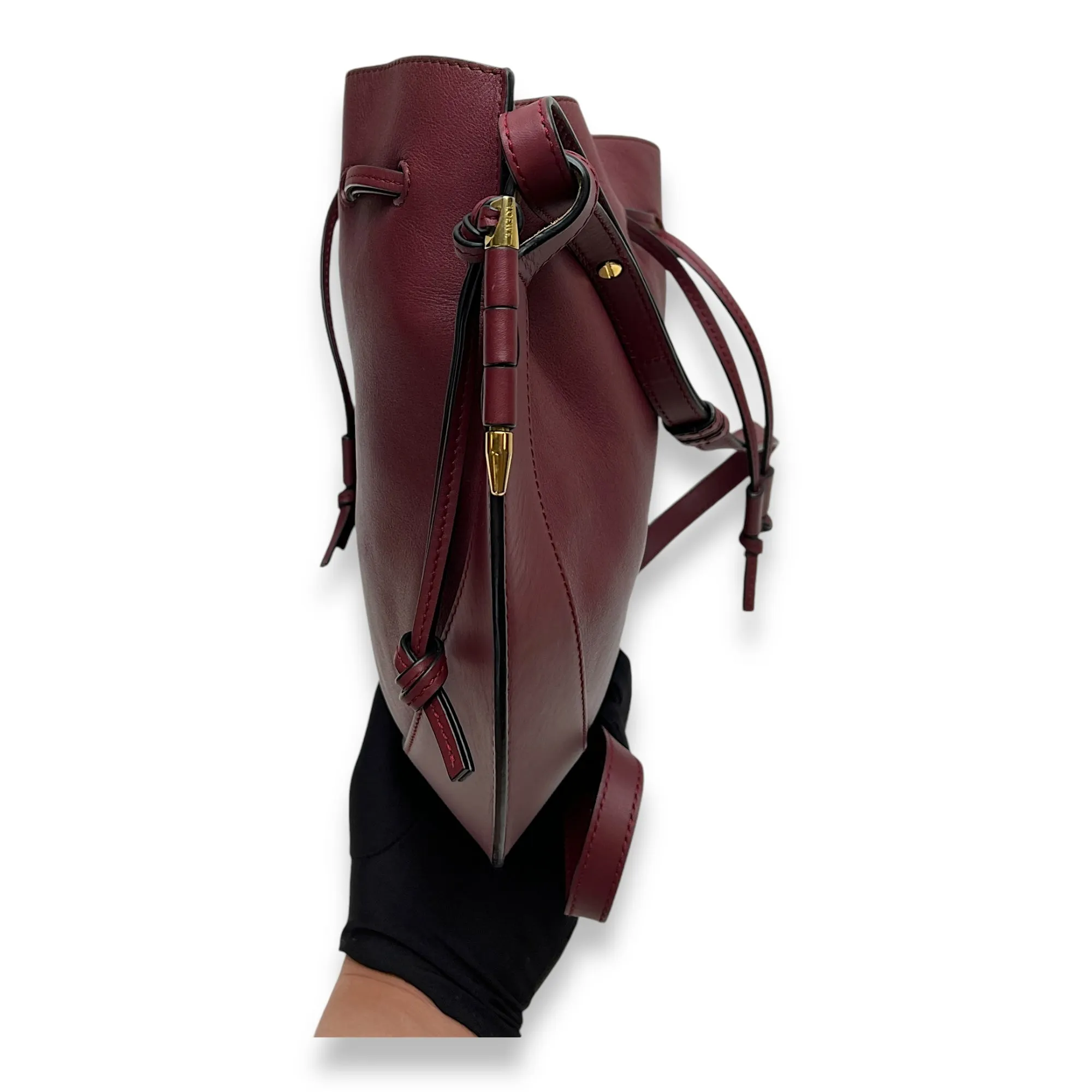 Horseshoe Crossbody Bag  Maroon in Calfskin , Gold Hardware