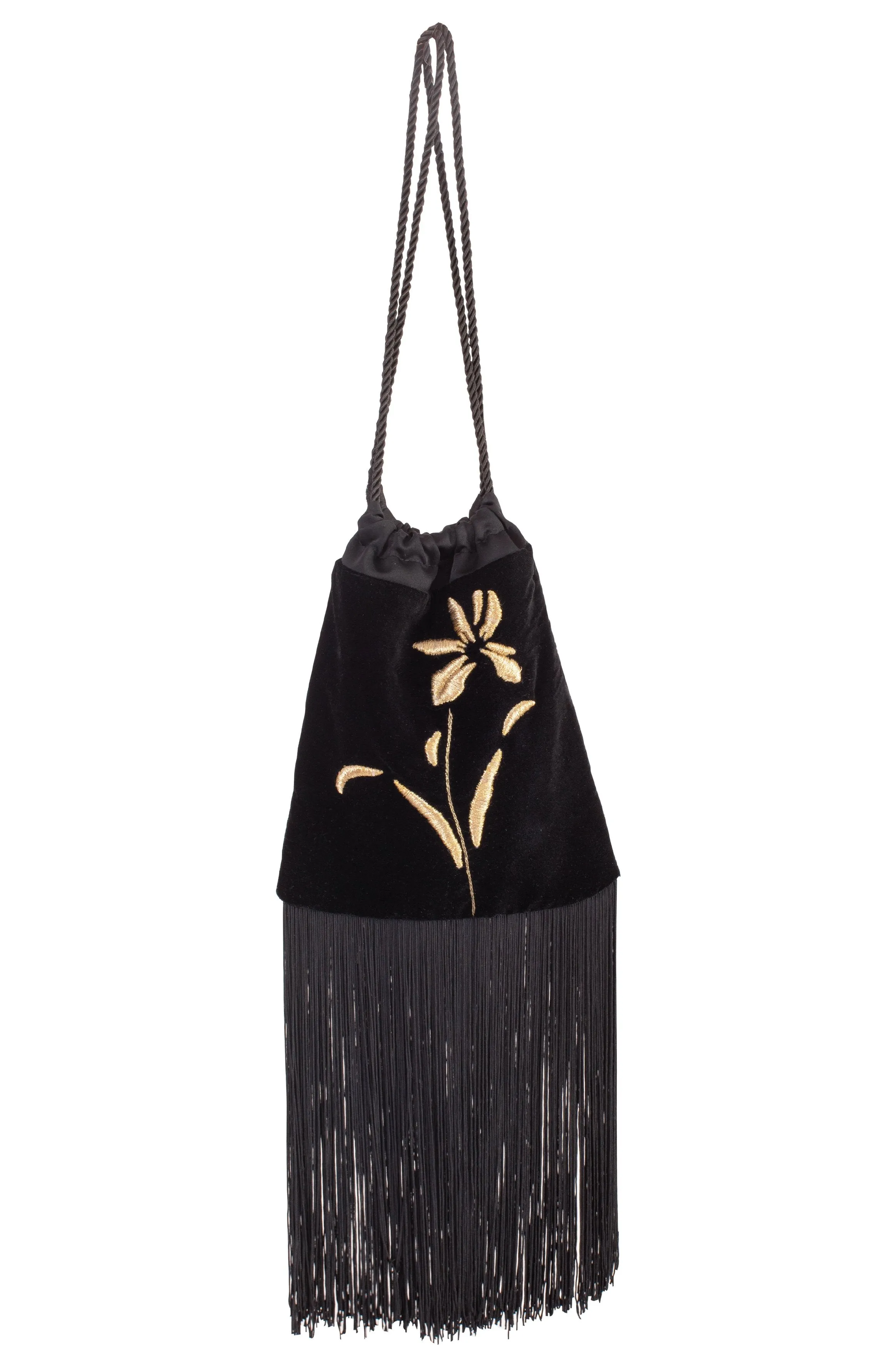 Iris Velvet Fringe Bag - Black