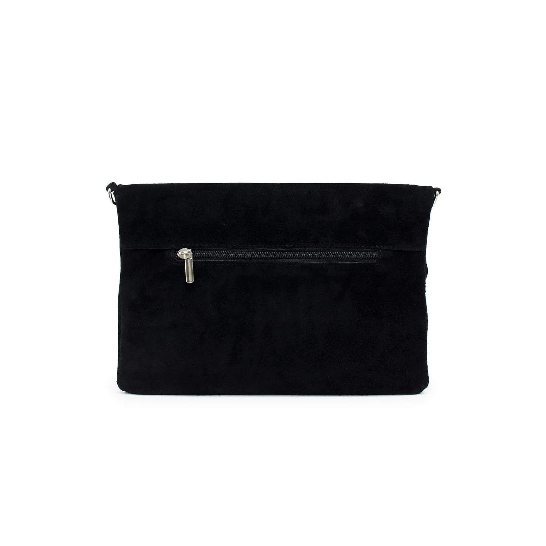 Italian Designer Foldover Plain Suede Leather Clutch Eleganza- Black