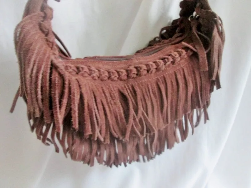 JANA FEIFER Fringe leather indie hobo satchel shoulder bag hobo purse BROWN hippy