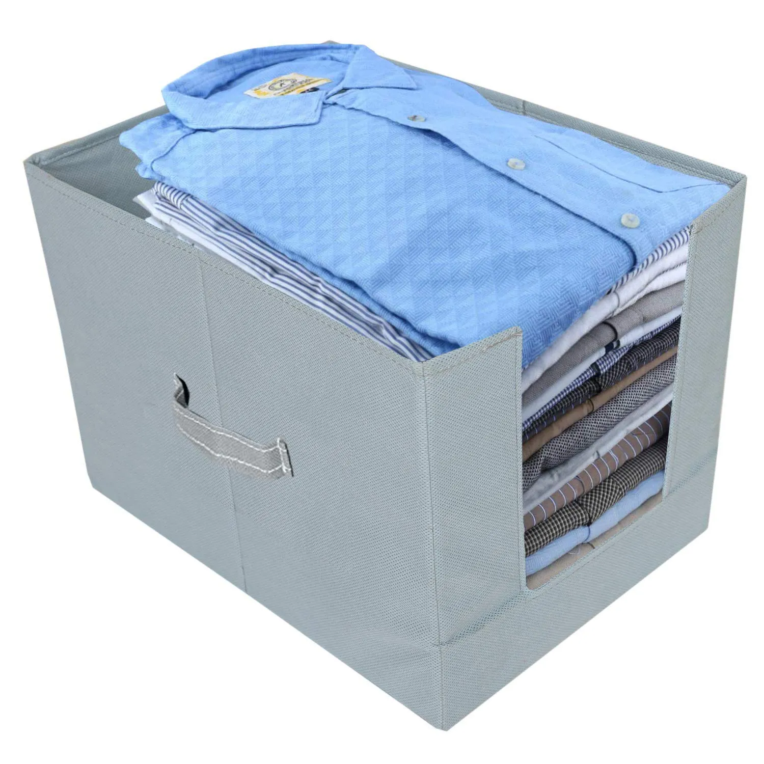 Kuber Industries Non-Woven Foldable Shirt Stacker With Carrying Handle|Cloth Wardrobe Organizer|Size 38 x 29 x 28 CM(Grey)-KUBMART2868