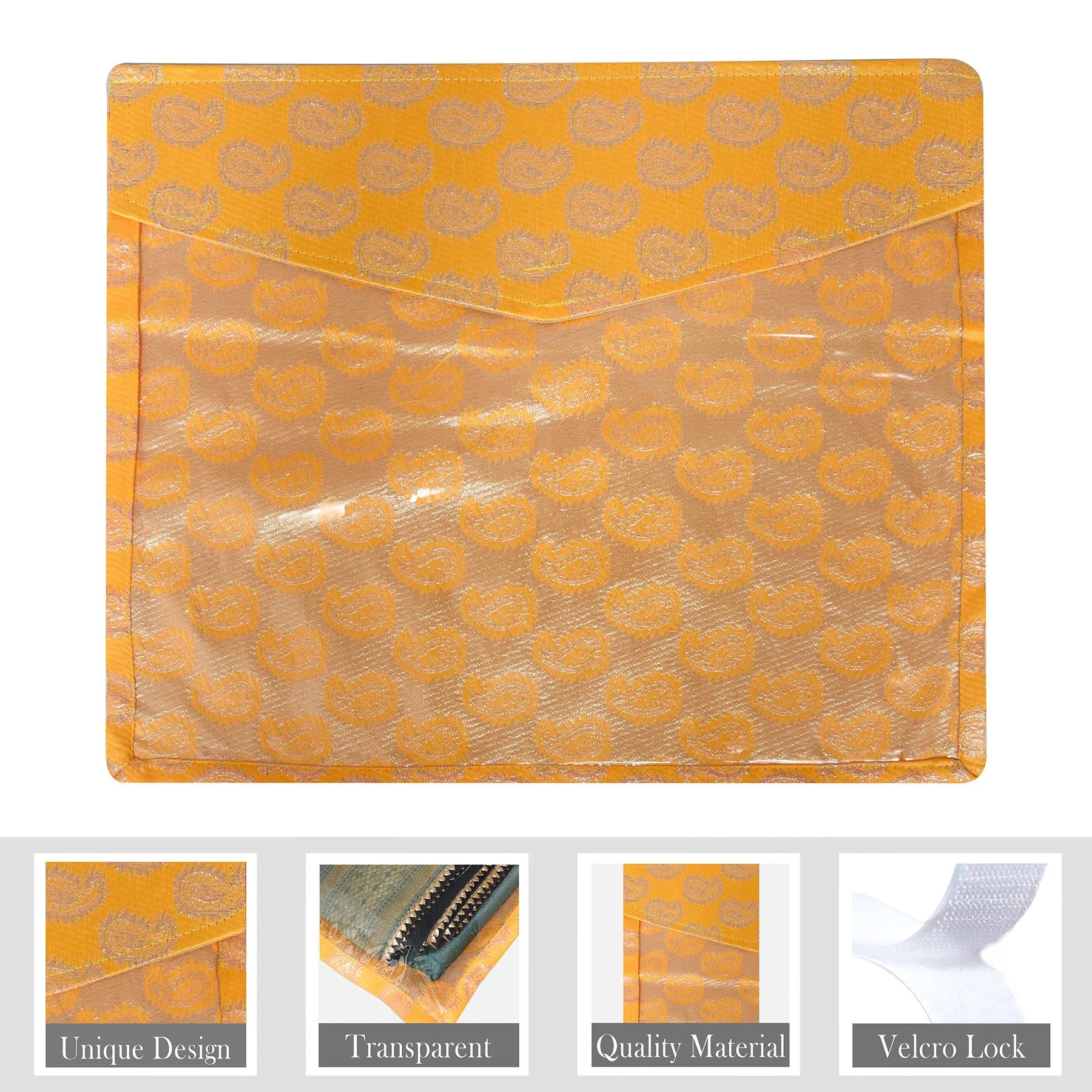 Kuber Industries Saree Cover | Clothes Storage Bag | Single Packing Saree with Zip Closure | Wardrobe Organizer | Cloth Stoarge Organizer | Carry Jama-Design | Pack of 6 | Yellow