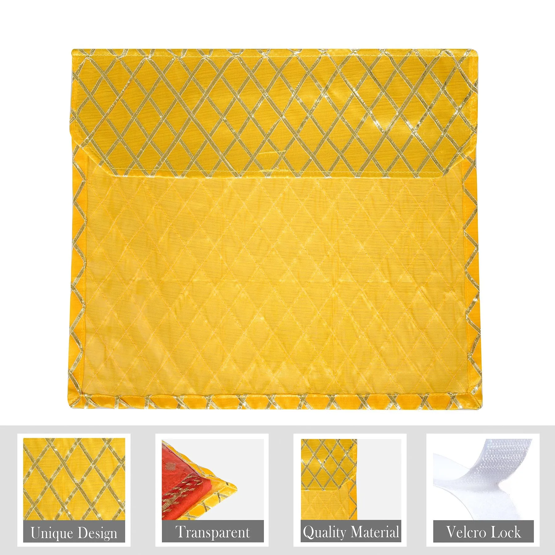 Kuber Industries Saree Cover | Clothes Storage Bag | Single Packing Saree with Zip Closure | Wardrobe Organizer | Cloth Stoarge Organizer | Check Jama-Design | Pack of 12 | Yellow