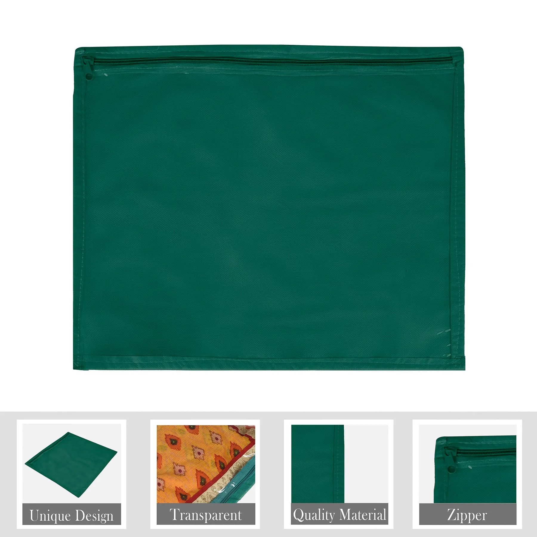 Kuber Industries Saree Cover | Clothes Storage Bag | Single Packing Saree with Zip Closure | Wardrobe Organizer | Cloth Stoarge Organizer | Plain Saree Cover | Pack of 6 | Green