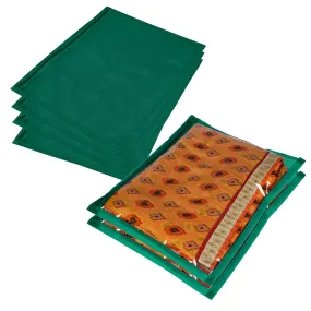 Kuber Industries Saree Cover | Clothes Storage Bag | Single Packing Saree with Zip Closure | Wardrobe Organizer | Cloth Stoarge Organizer | Plain Saree Cover | Pack of 6 | Green