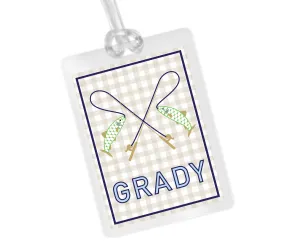 Laminated Bag Tag - Tan Gingham Fishing Pole