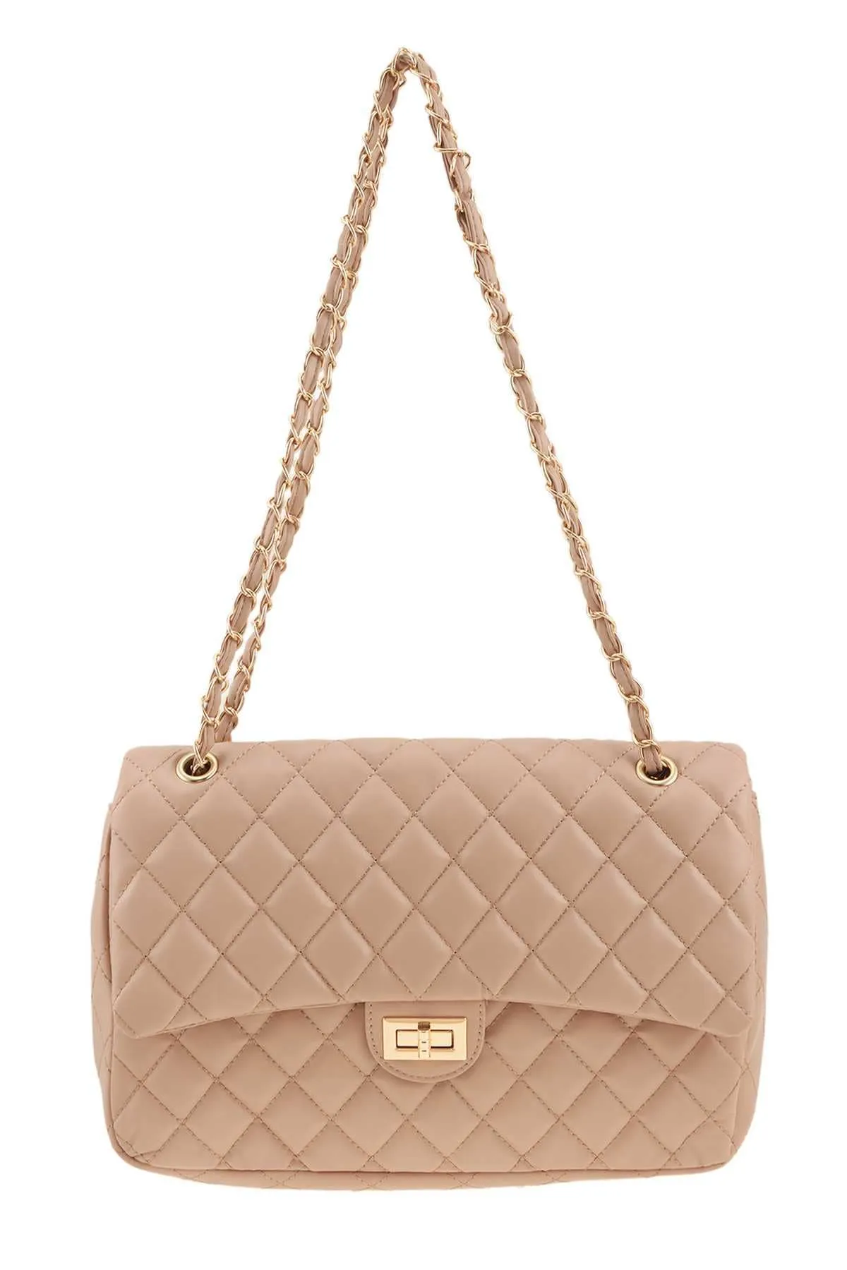 Large Diamond Quilted Crossbody Bag-Beige