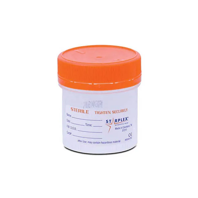 Leakbuster™ Specimen Container, Sterile, Orange Cap, with Tamper Tab Patient Label