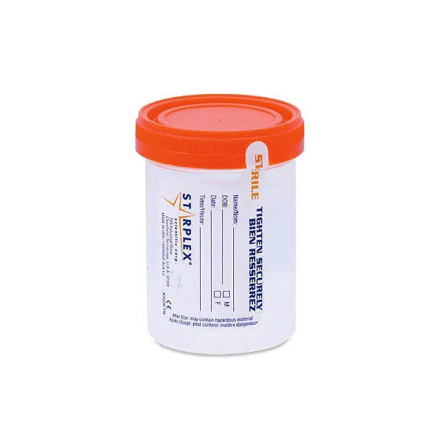 Leakbuster™ Specimen Container, Sterile, Orange Cap, with Tamper Tab Patient Label