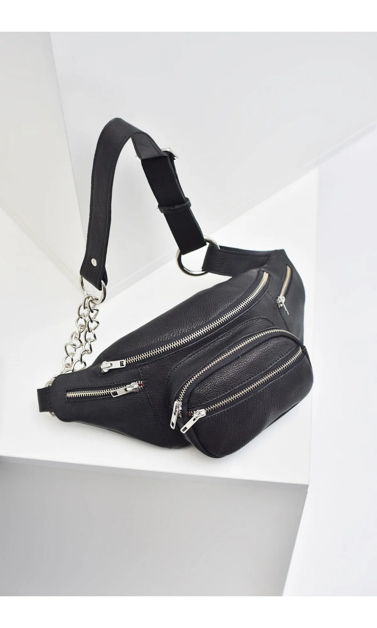 Leather Bum Bag with Zipper Pockets