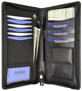 Leather Travel Wallet & Passport Holder holds 4 Passports Credit Cards ID Travel Document Holder