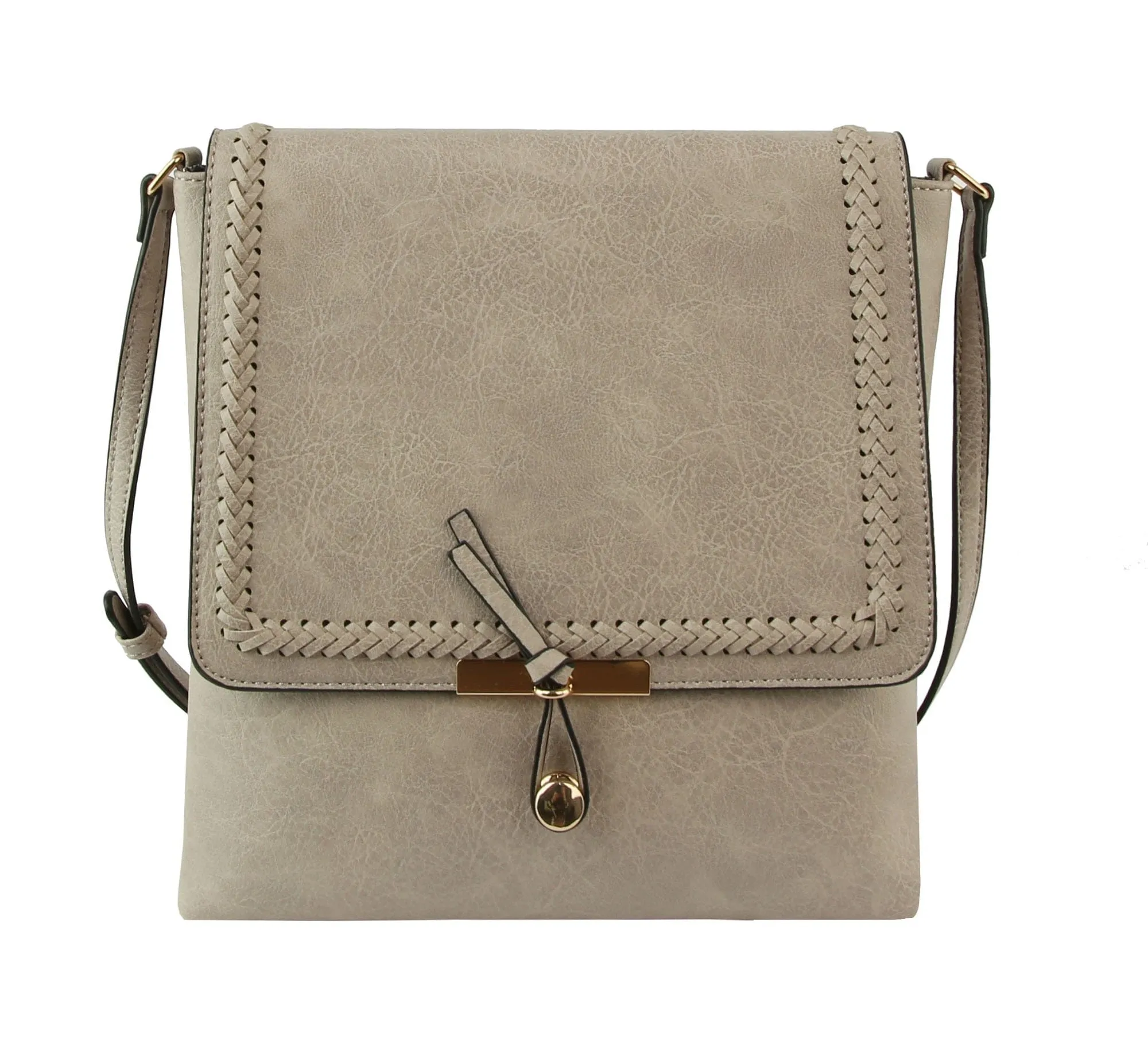 LHU238-2C Braided Stitch Flapover Crossbody Bag