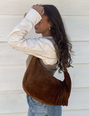 Lola Knot Hobo Handbag, Chestnut Suede