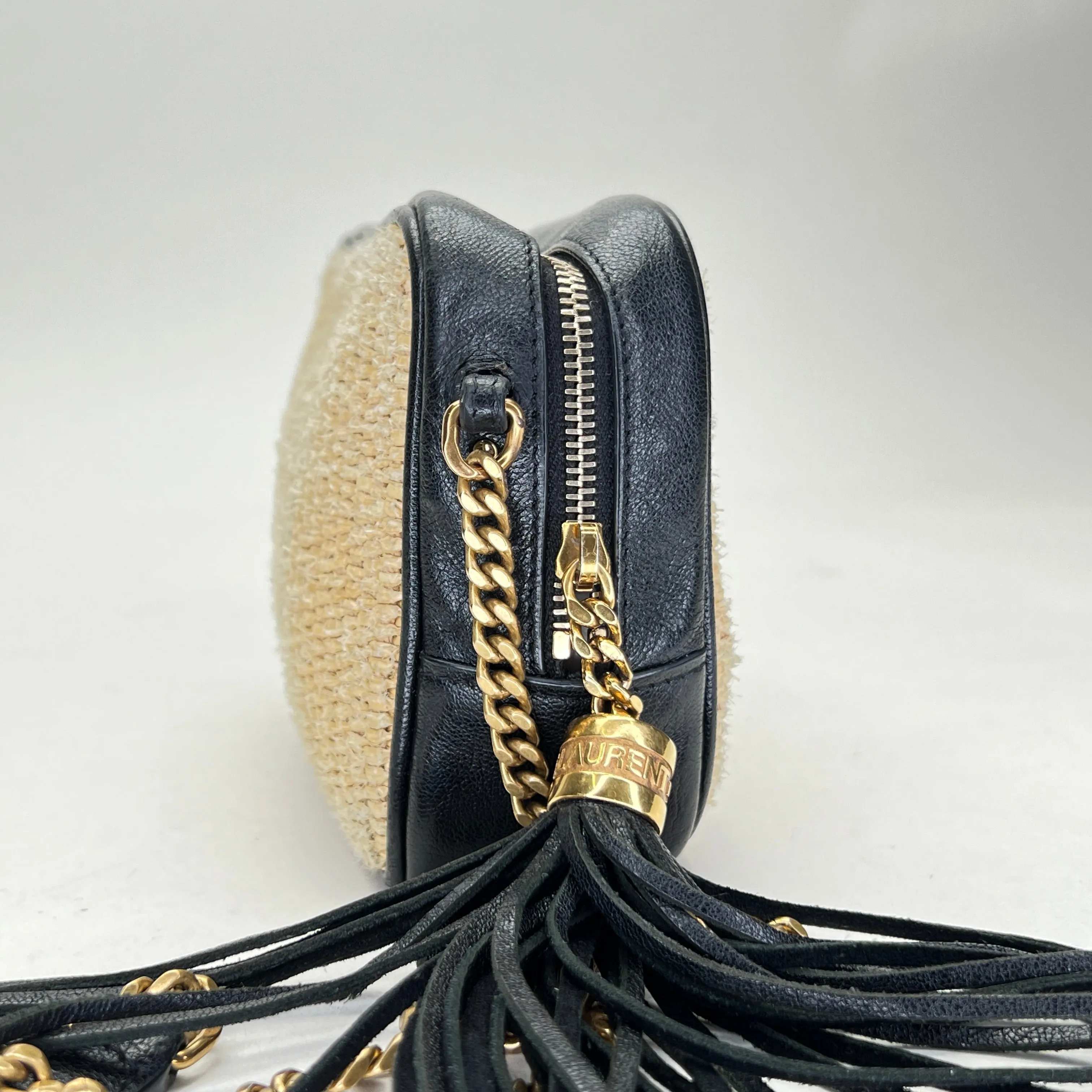 Lou Camera Mini Cream Crossbody Bag in Raffia, Gold hardware