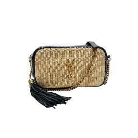 Lou Camera Mini Cream Crossbody Bag in Raffia, Gold hardware