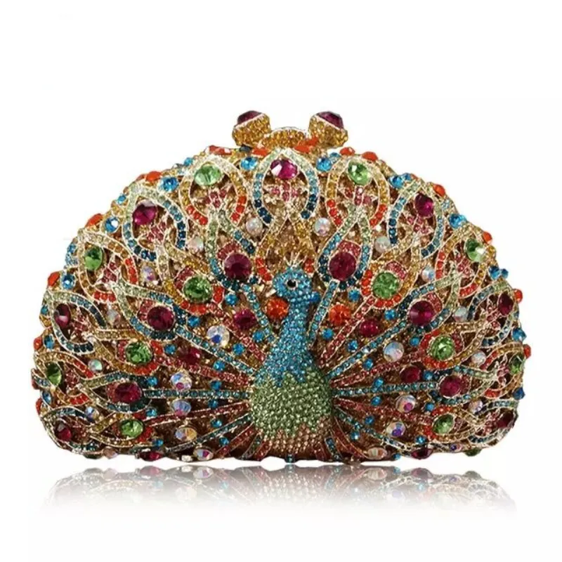 Luxury Women's Crystal Peacock Shape Evening Bags For Wedding Party