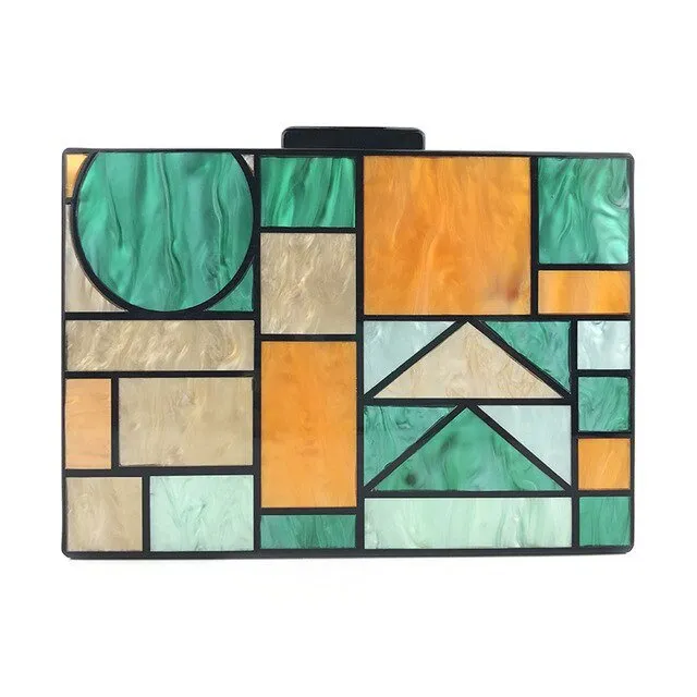 Luxy Moon Acrylic Clutch Bag For Women Geometric Patchwork