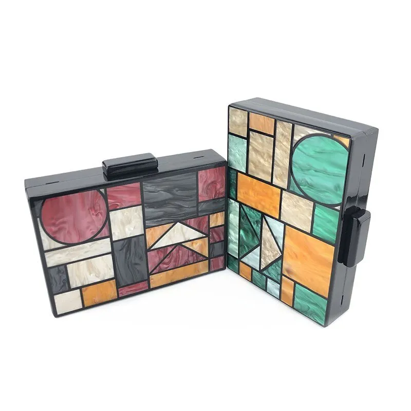 Luxy Moon Acrylic Clutch Bag For Women Geometric Patchwork