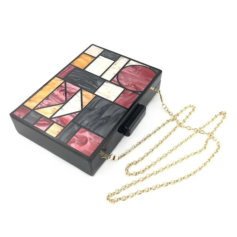 Luxy Moon Acrylic Clutch Bag For Women Geometric Patchwork