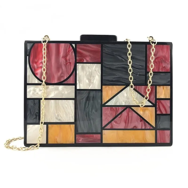 Luxy Moon Acrylic Clutch Bag For Women Geometric Patchwork